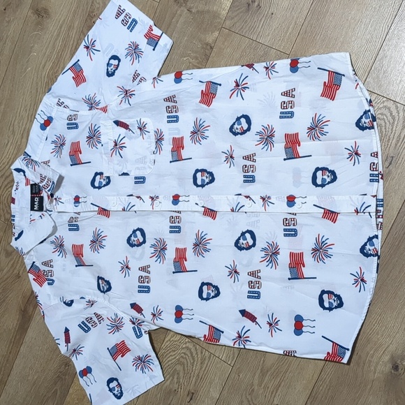 Mad Engine Mens White USA All Over Abe Lincoln Patriotic Button Up Size Large - Picture 1 of 7